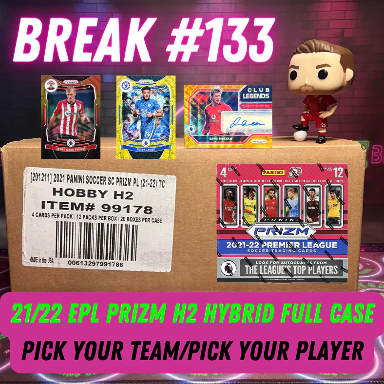 Break 133 - 21/22 EPL Prizm H2 Hybrid FULL CASE - 20 Boxes - Pick Your Player / Team