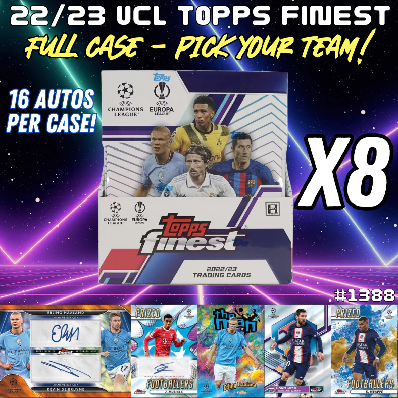 Break 1388 - 22/23 Topps UEFA Finest 8 Master Box FULL CASE - Pick Your Team!