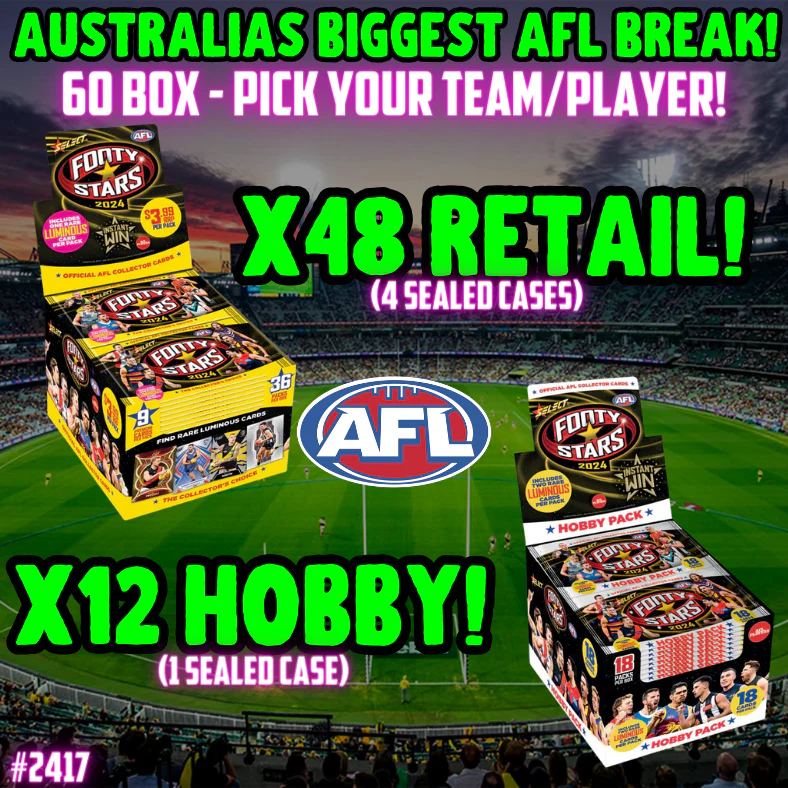 Break 2417 - 2024 AFL Footy Stars Retail x Hobby 60 BOX MONSTER BREAK - Pick Your Team/Player!