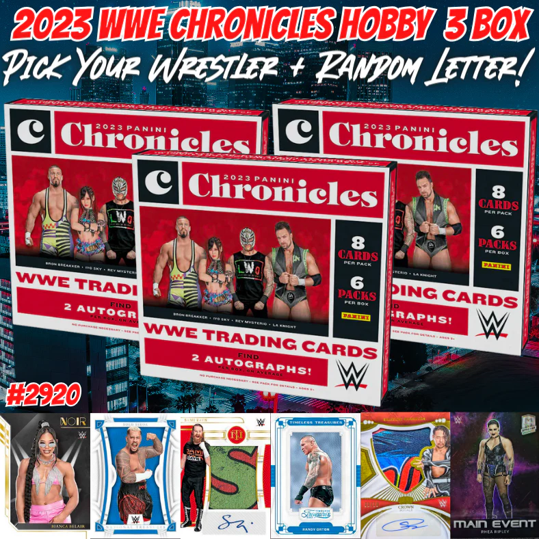 Break 2920 - 2023 WWE Chronicles Hobby 3 Box - Pick Your Wrestler + Random Letter!