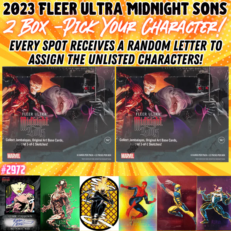 Break 2972 - 2023 Fleer Ultra Midnight Sons Hobby - 2 Box - Pick Your Character + Random Letter!