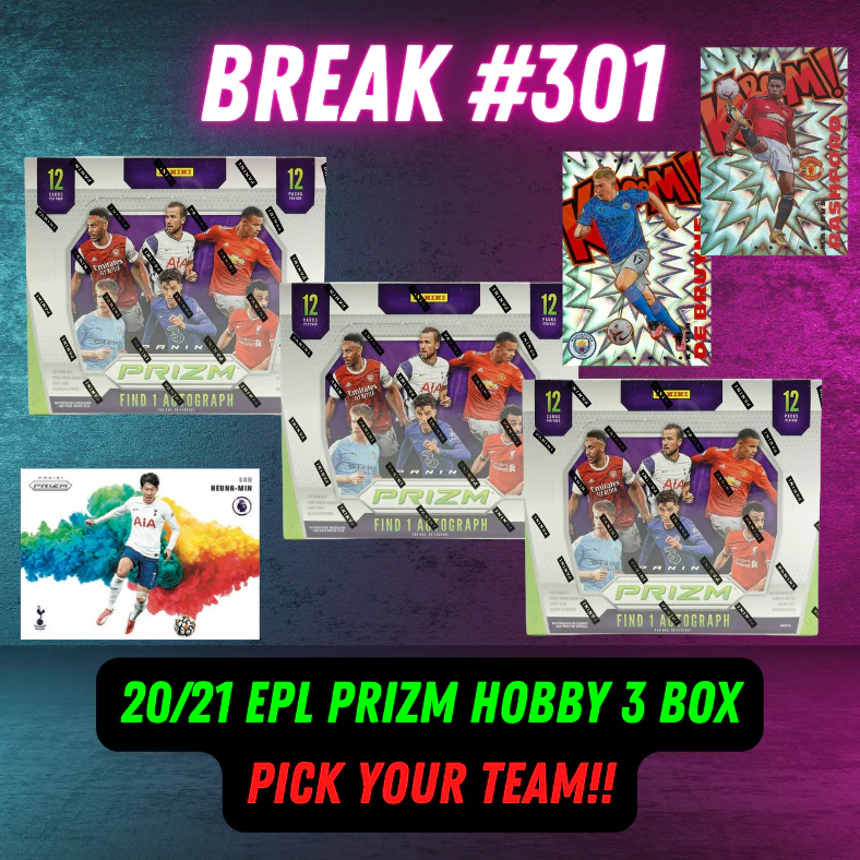 Break 301 - 20/21 EPL Prizm Hobby - 3 Boxes - Pick Your Player Team