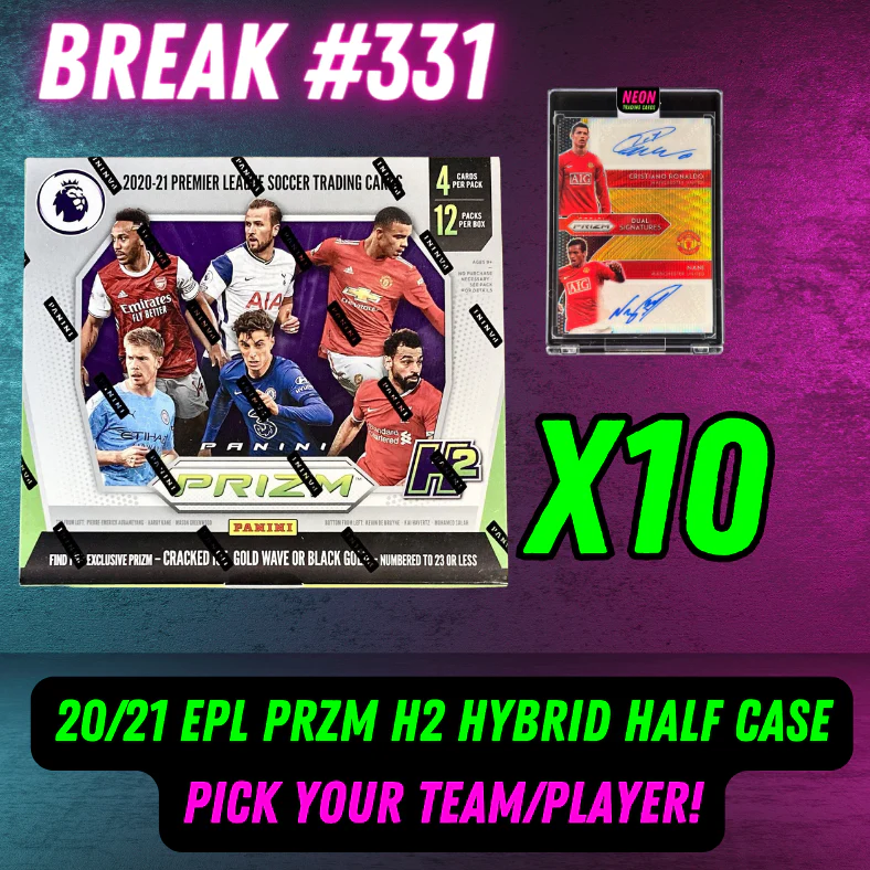 Break 331 - 20/21 EPL Prizm H2 Hybrid HALF CASE - 10 Boxes - Pick Your Team