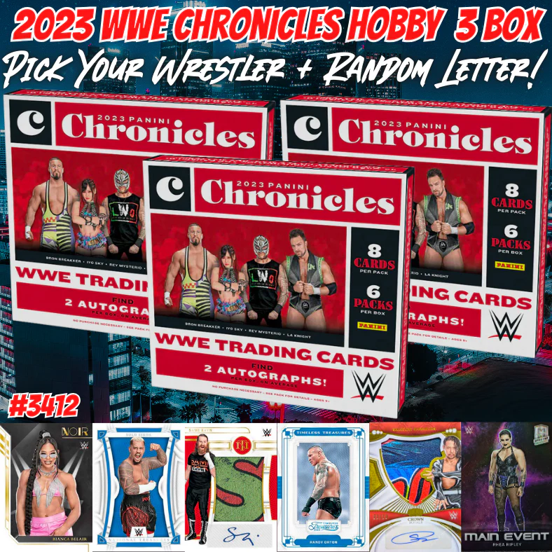 Break 3412 - 2023 WWE Chronicles Hobby 3 Box - Pick Your Wrestler + Random Letter!
