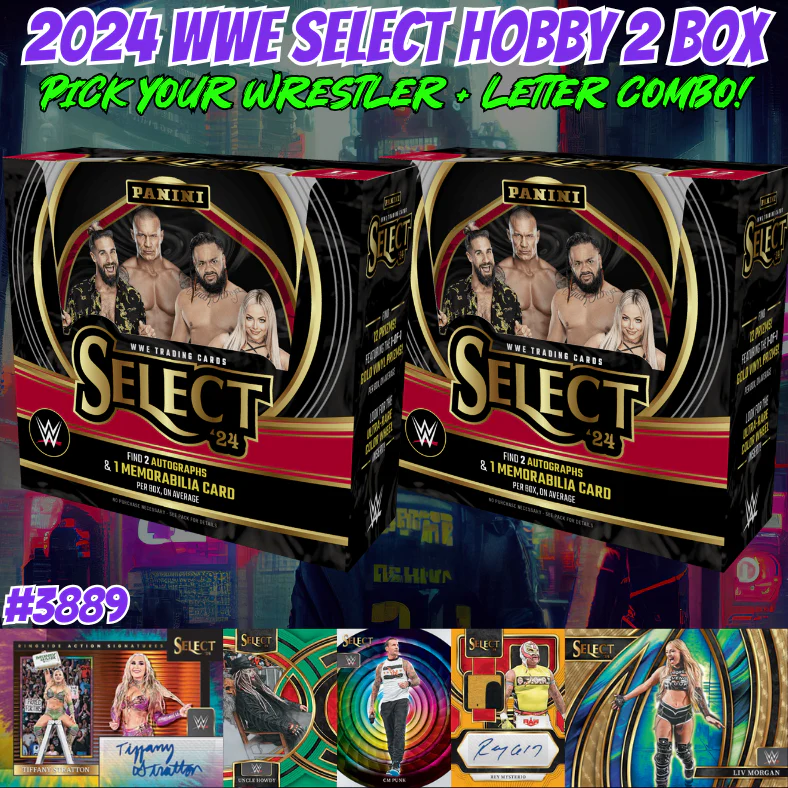 Break 3888 - 2024 WWE Select Hobby 2 Box - Pick Your Superstar & Letter Combo!