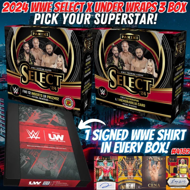 Break 4182 - 2024 WWE Select Hobby x Under Wraps 3 Box - Pick Your Superstar!