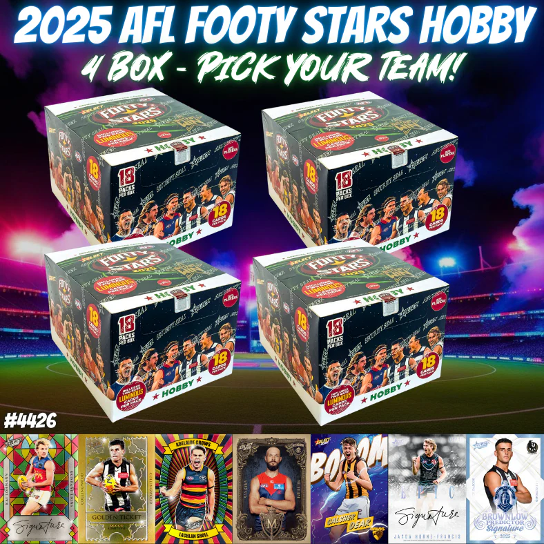 Break 4426 - 2025 AFL Footy Stars Hobby - 4 Box - Pick Your Team!