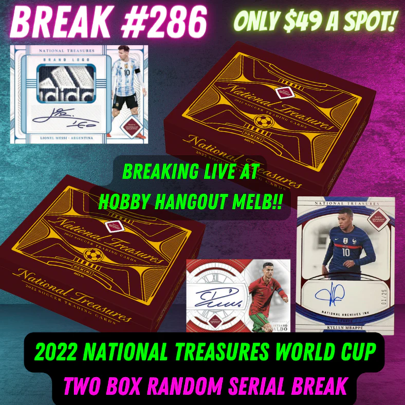 HOBBY HANGOUT MELBOURNE SPECIAL EVENT - Break 286 - 2022 National Treasures Road To World Cup Qatar - 2 Box - Random Serial Break